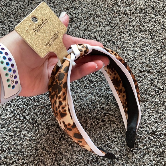 Leopard Print Knot Silk Headband - Picture 2 of 5